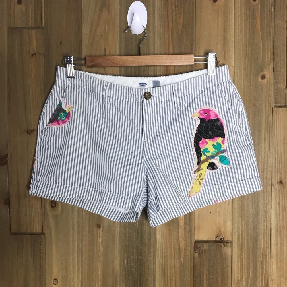 Old Navy Pin Striped Cargo OOAK Upcycled “ Birdie” Shorts  Substainable Fashion